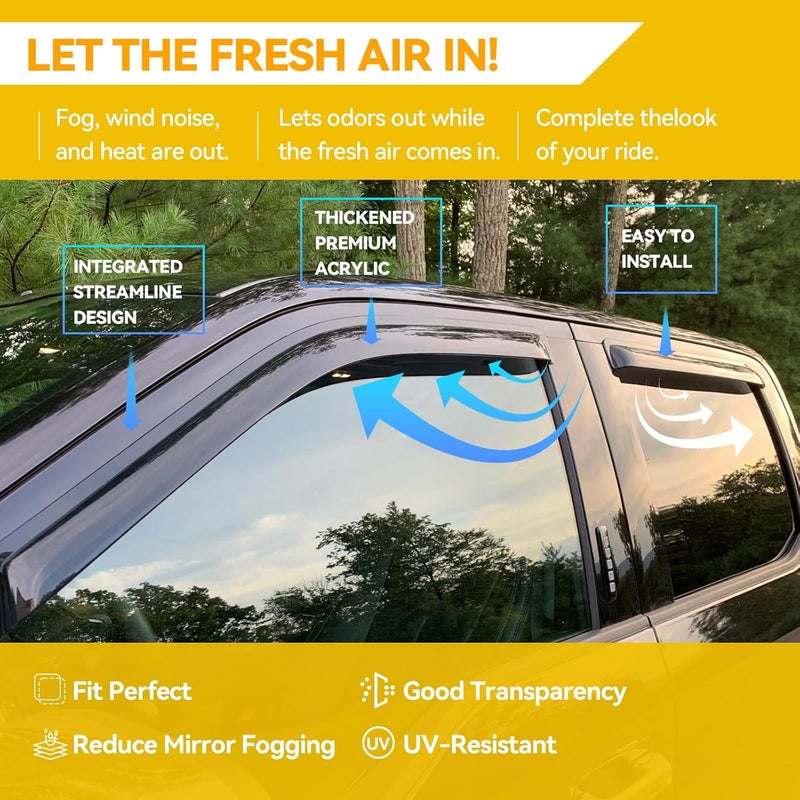 CMVT Auto Window Visor for 2002-2008 Dodge Ram 1500 Quad Cab/Extended Cab/ 03-09 Dodge Ram 2500 3500, Out-Channel Rain Guards Shields Vent Deflector Shade Wind Dark Smoke,Outside-Mount, 4PCS - Image 4